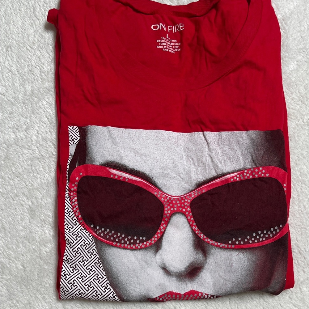 On Fire Red Graphic Short Sleeve Tee with Sunglasses Face Print
